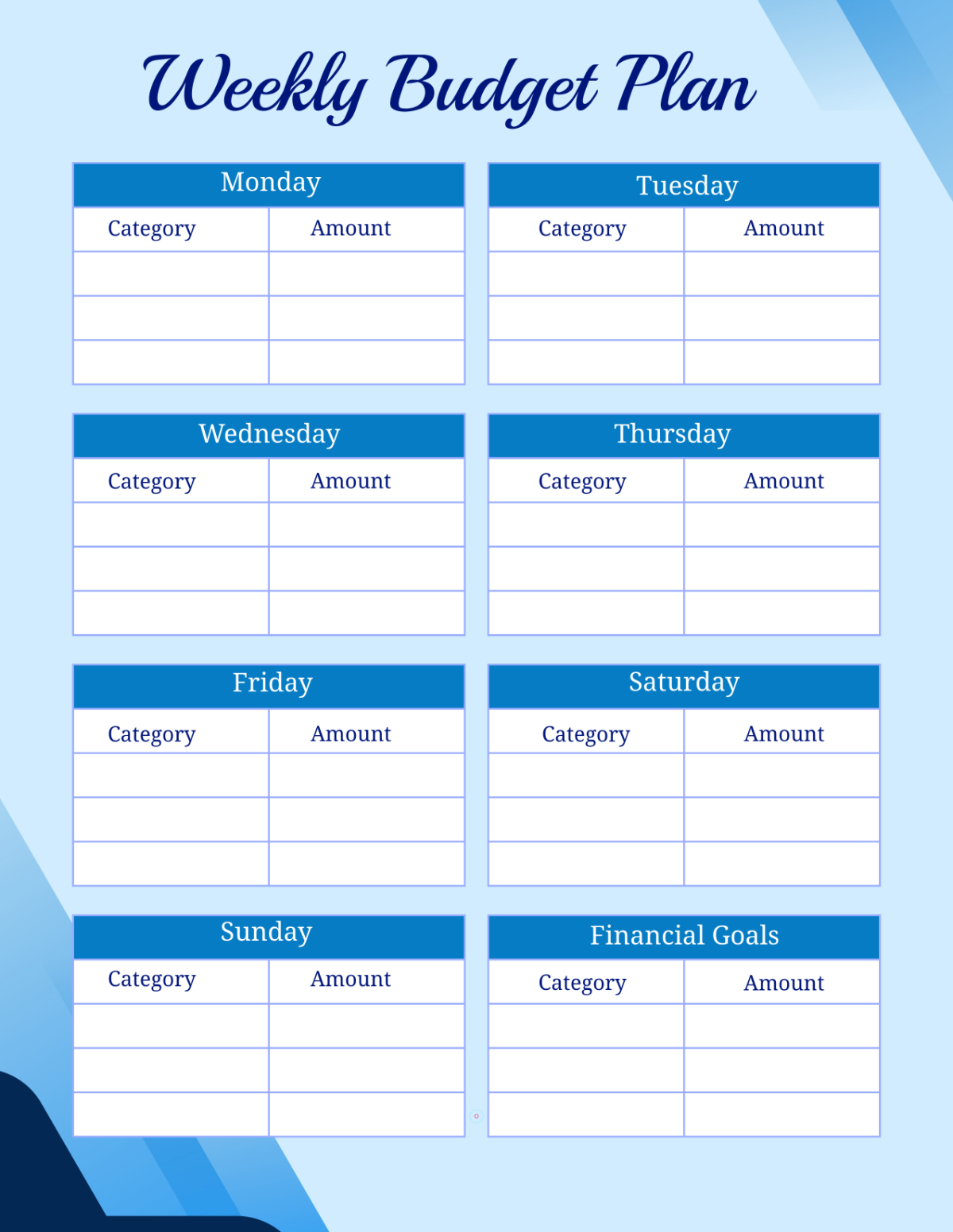 Free Weekly Budget Template to Edit Online