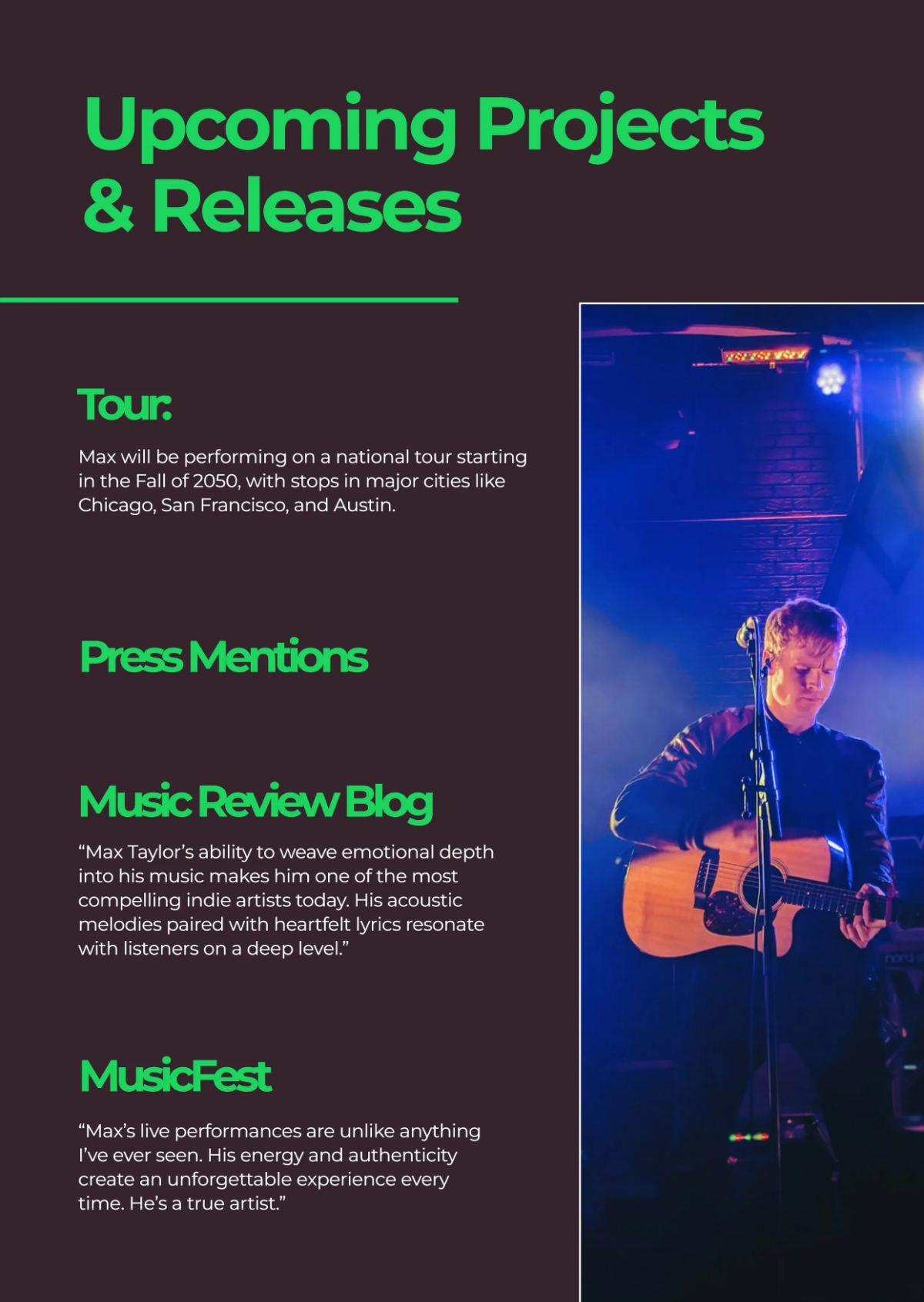 Free Simple Musician Media Kit Template to Edit Online