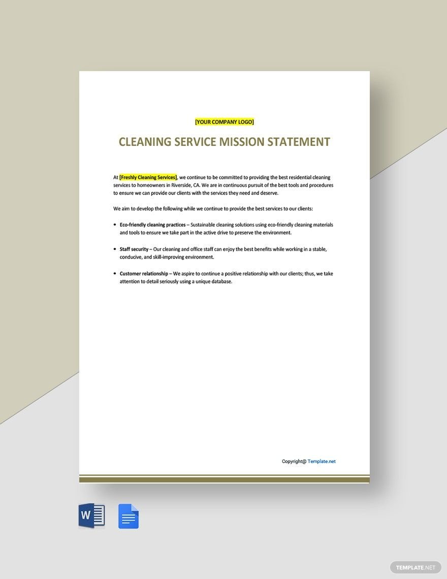 Residential Cleaning Service Mission Statement Template