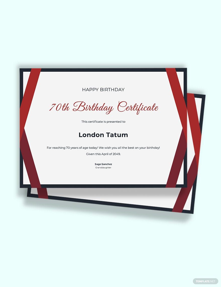 70th Birthday Certificate Template