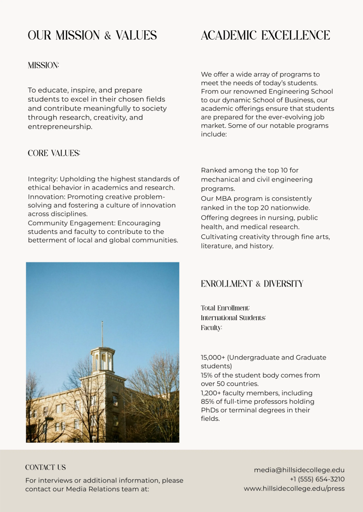 Free College Media Kit Template to Edit Online