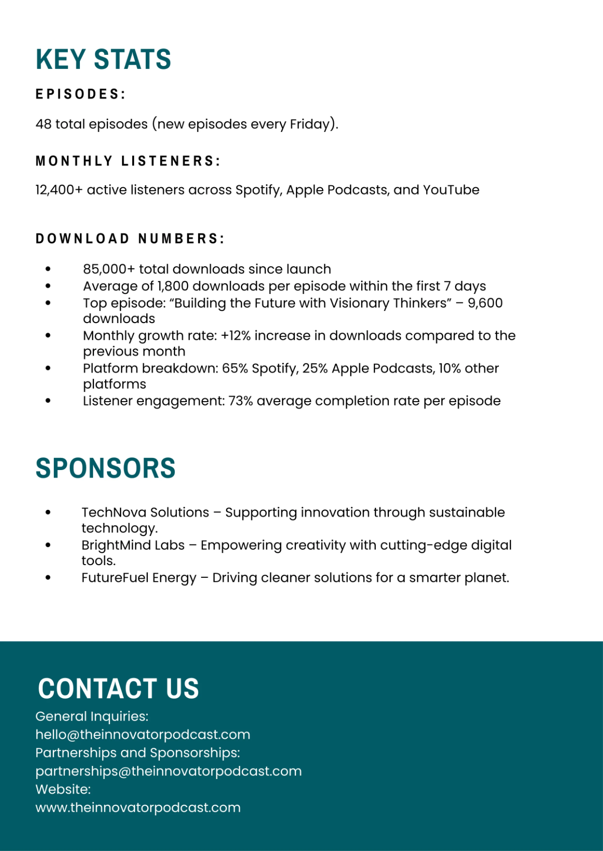 Free Podcast Media Kit Template to Edit Online
