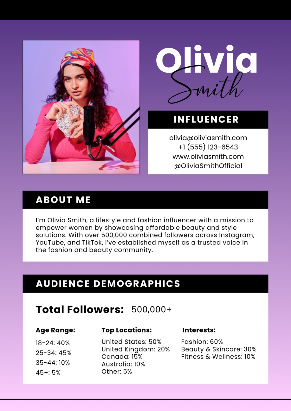 Free Media Kit for Influencers Template to Edit Online