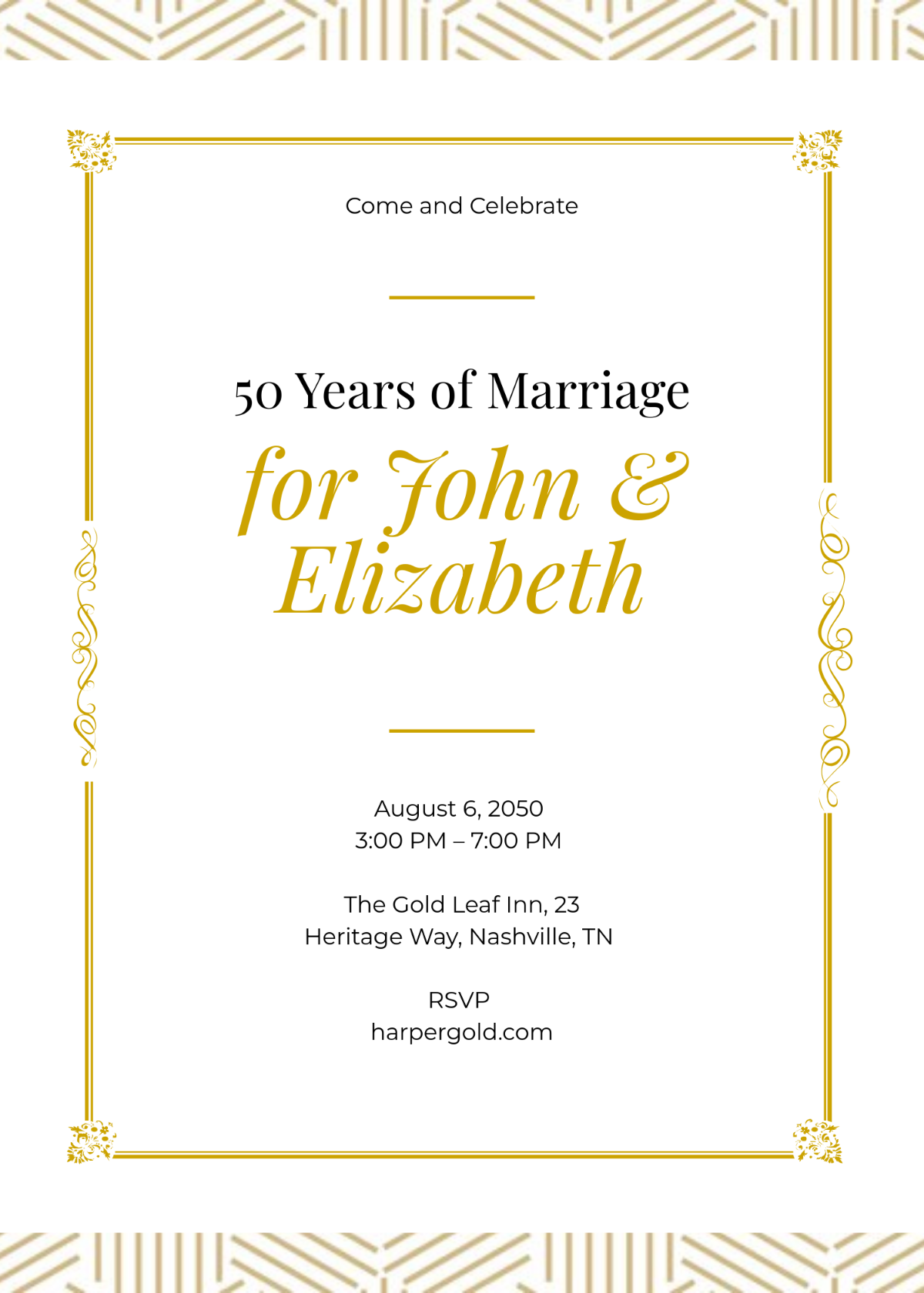 Free Gold-Themed 50th Anniversary Invitation Template