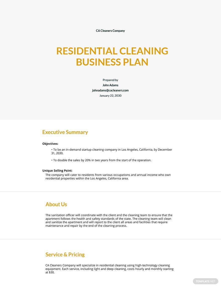 Cleaning Service Business Plan Template - Google Docs, Word, Apple Pages |  Template.net