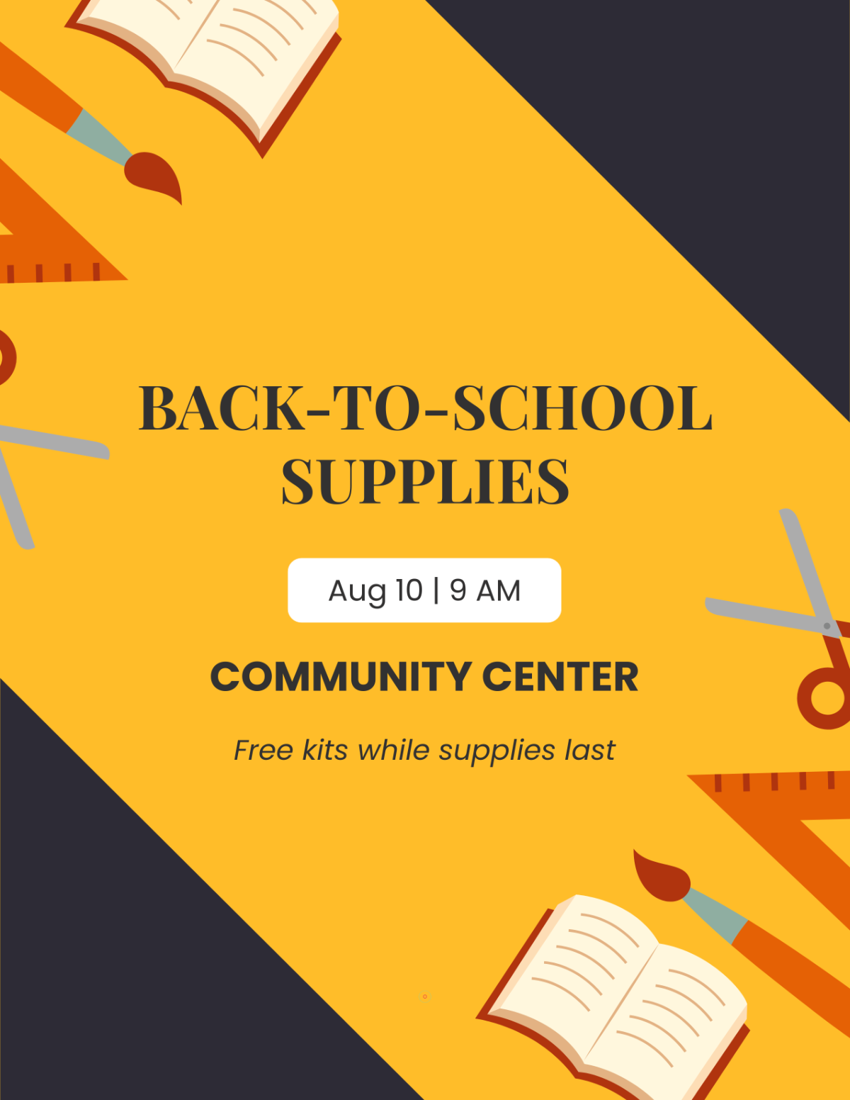 Free Yellow Back To School Supplies Flyer Template to Edit Online