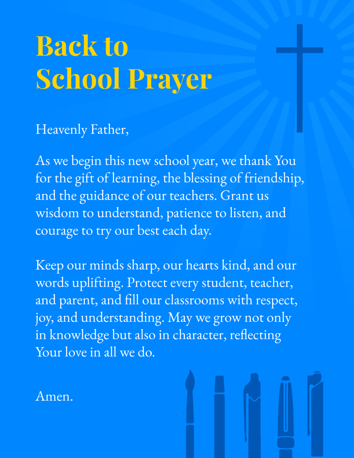 Free Back To School Prayer Template to Edit Online