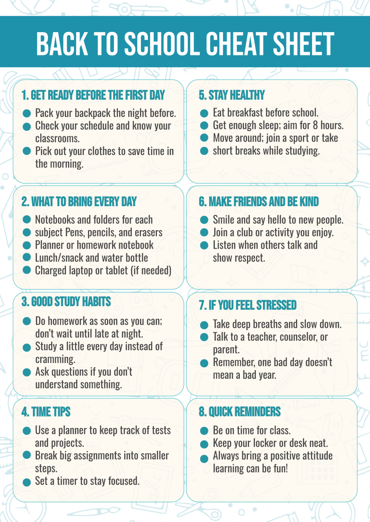 Free Back To School Cheat Sheet Template to Edit Online