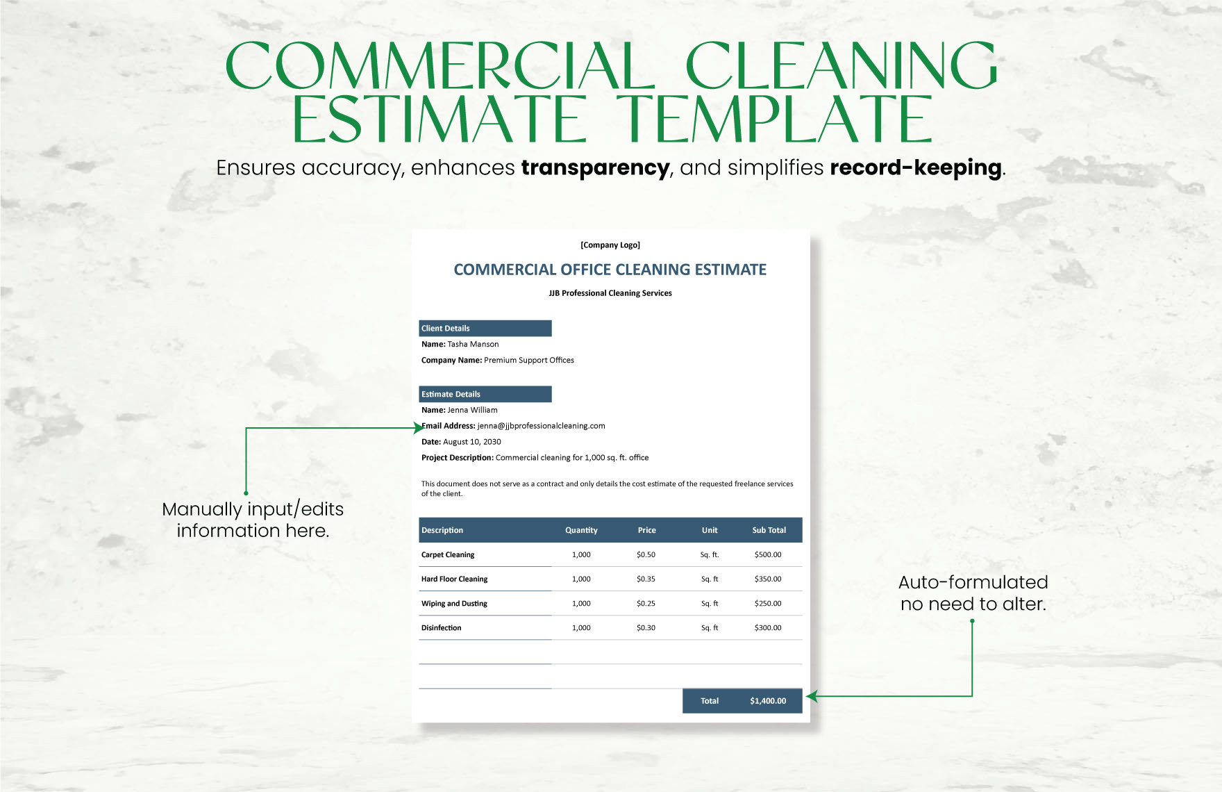 Commercial Cleaning Estimate Template In Excel Word Google Docs Commercial Cleaning Estimate Template In Excel Word Google Docs