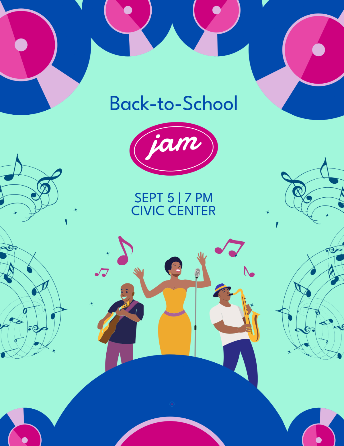 Free Blue Back To School Jam Flyer Template to Edit Online