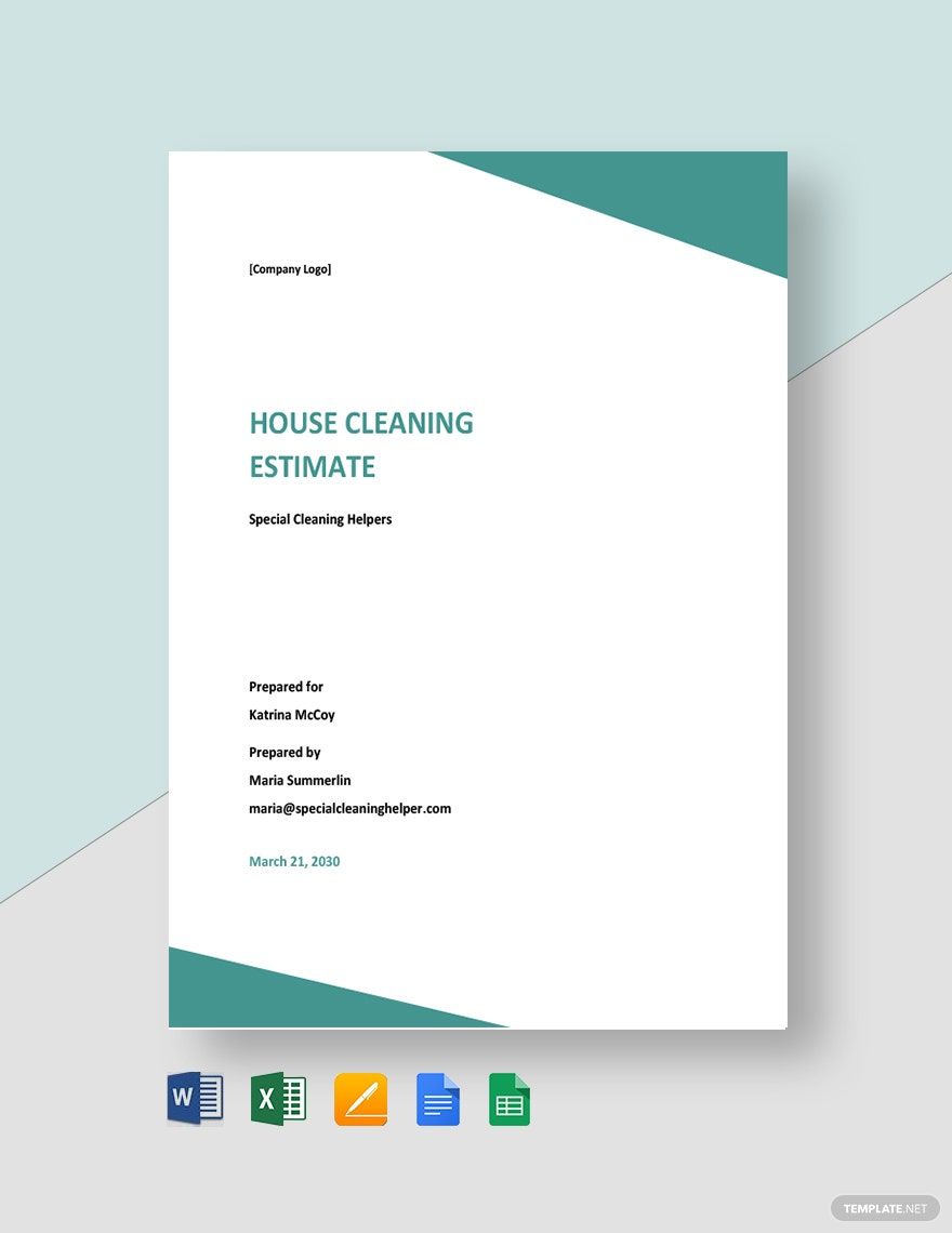 House Cleaning Estimate Template in Word, Google Docs, Excel, PDF, Google Sheets