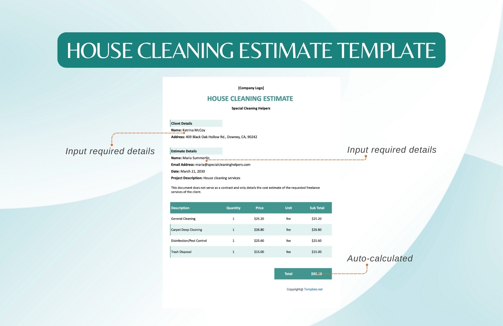 House Cleaning Estimate Template