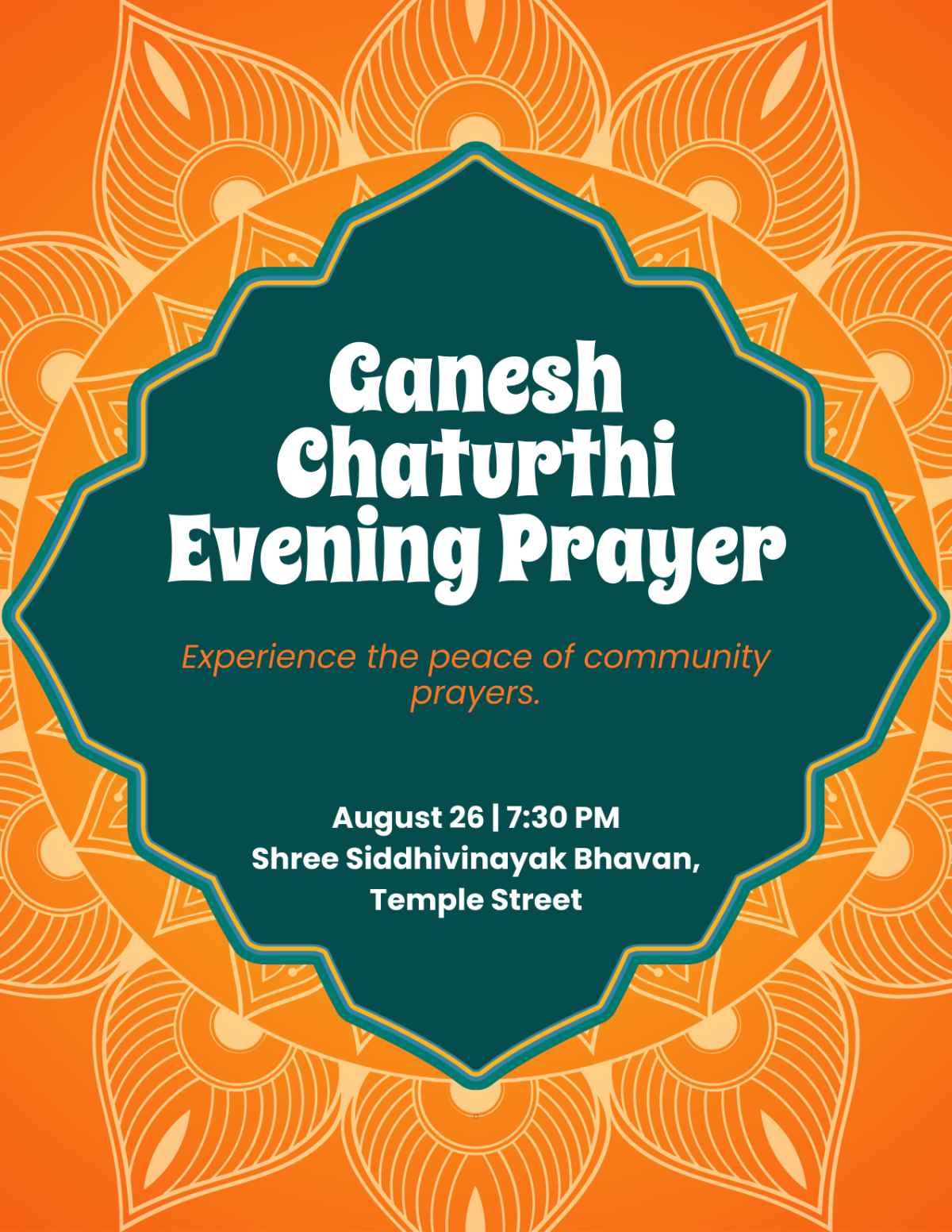 Free Orange Ganesh Chaturthi Puja Flyer Template to Edit Online