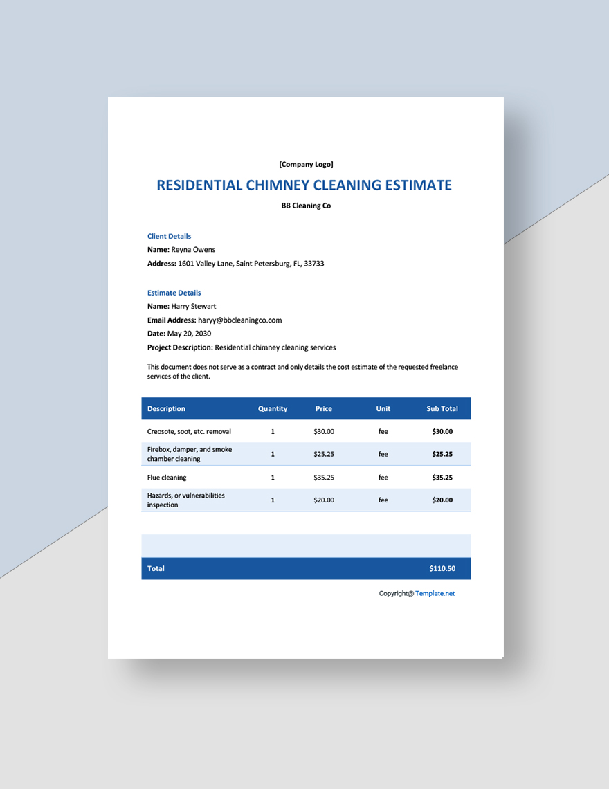 Free Simple Cleaning Estimate Template Download in Word, Google Docs
