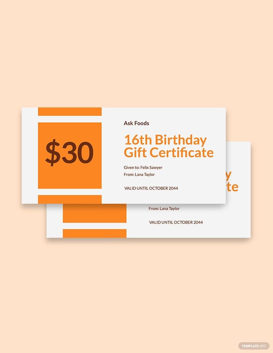 16th Birthday Gift Certificate Template