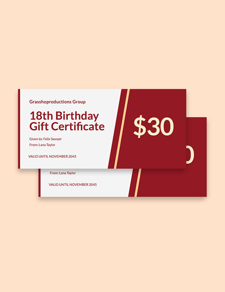 18th Birthday Gift Certificate Template - Google Docs, Word, Publisher