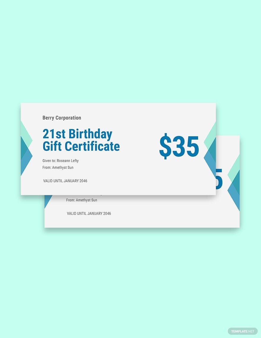21st Birthday Gift Certificate Template