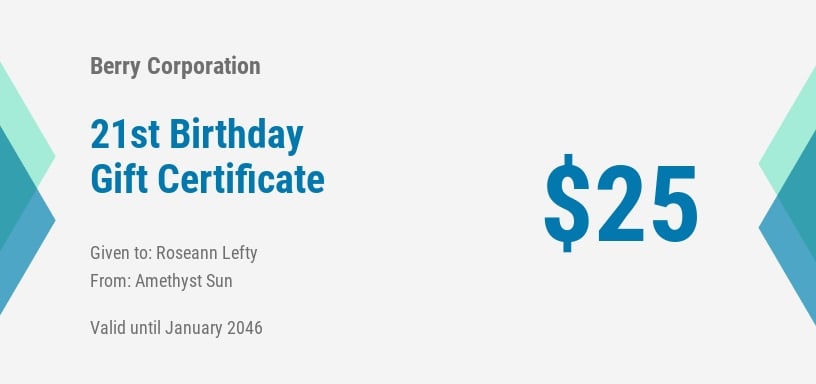 21st Birthday Gift Certificate Template - Google Docs, Word, Publisher