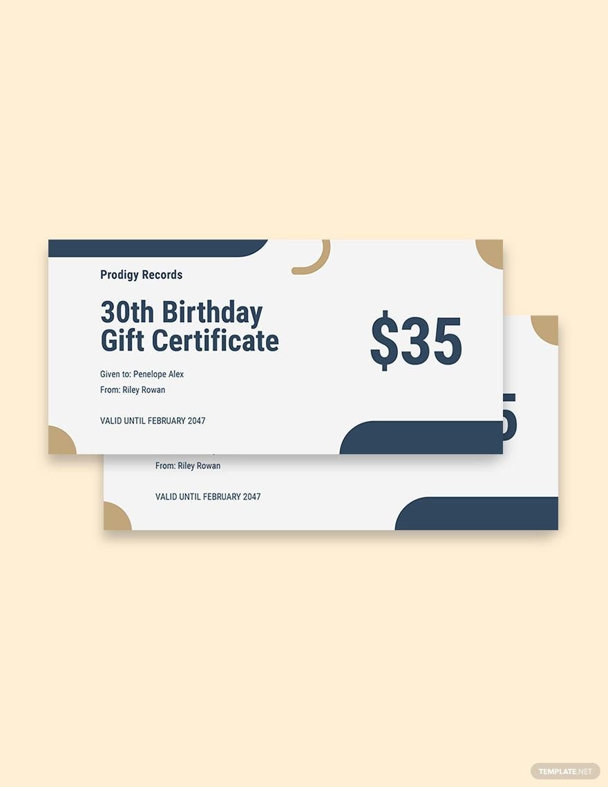 30th Birthday Gift Certificate Template