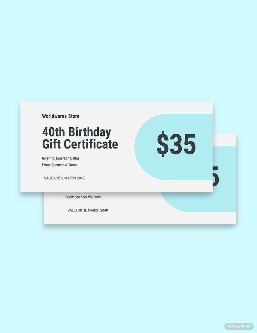 40th Birthday Gift Certificate Template