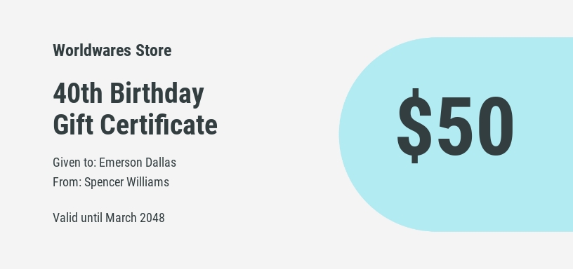 40th Birthday Gift Certificate Template - Google Docs, Word, Publisher