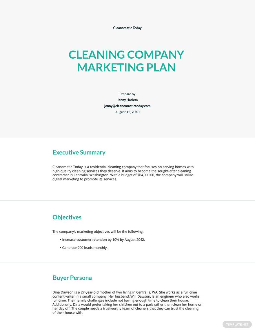 Cleaning Company Marketing Plan Template