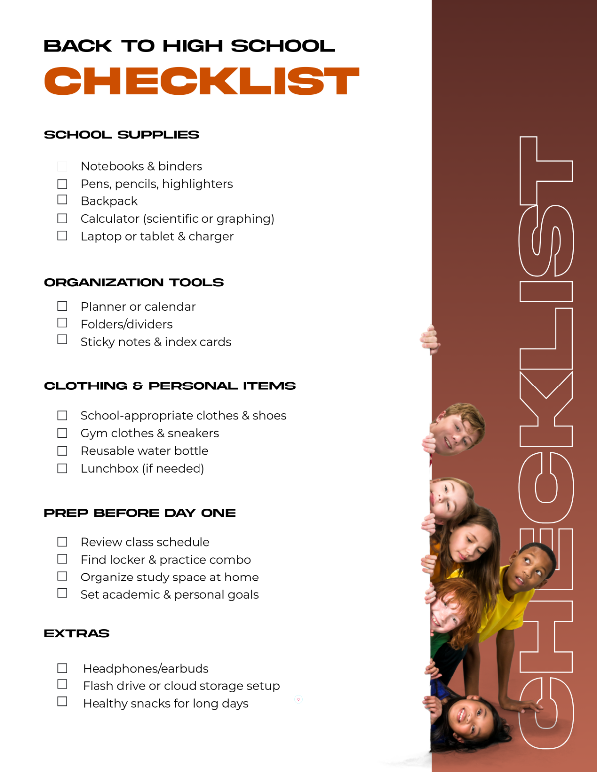 Free Back To High School Checklist Template to Edit Online