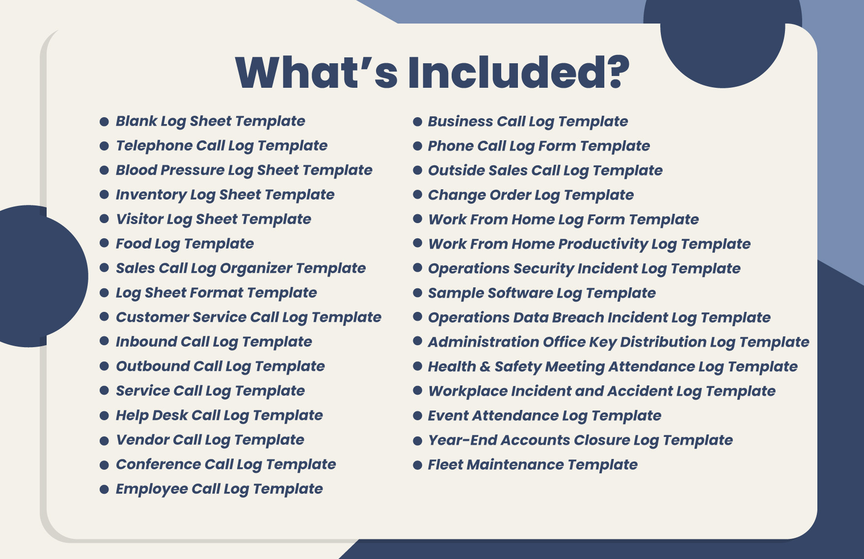 30+ Complete Log Tracking Template Bundle