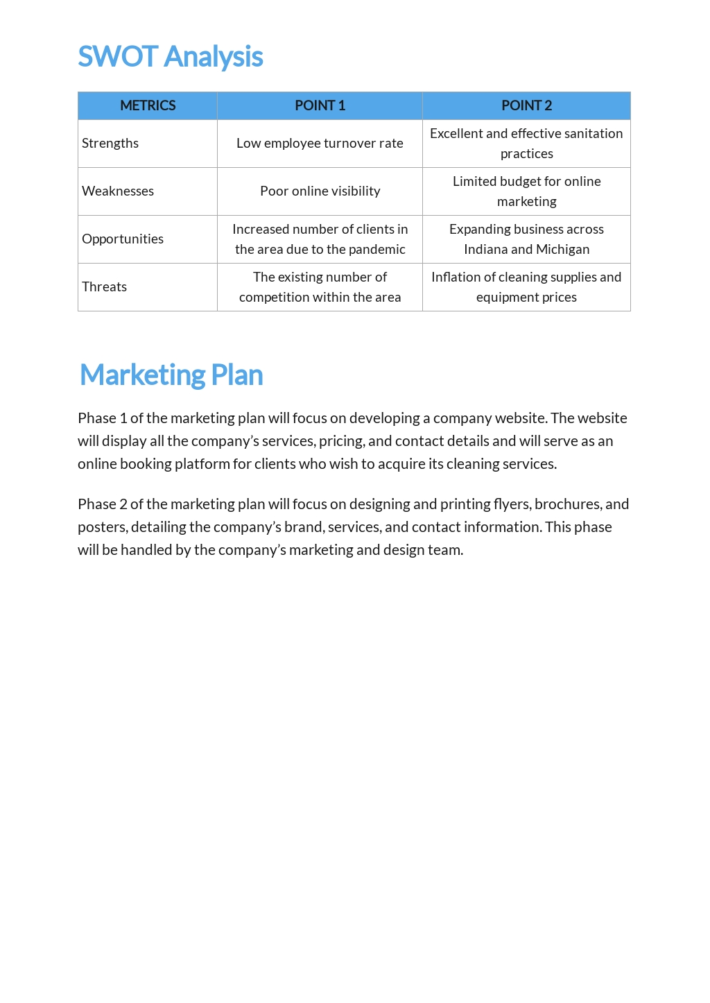 example of business plan for cleaning service