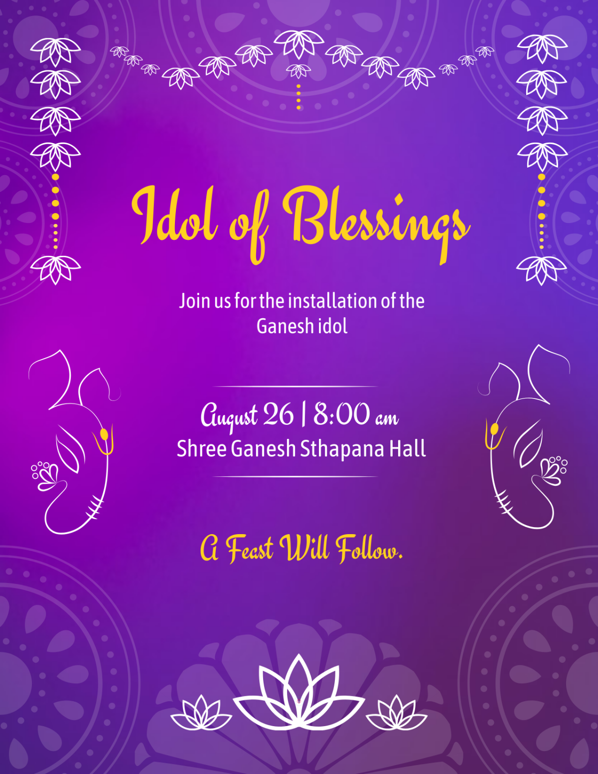 Free Purple Ganesh Chaturthi Idol Flyer Template to Edit Online
