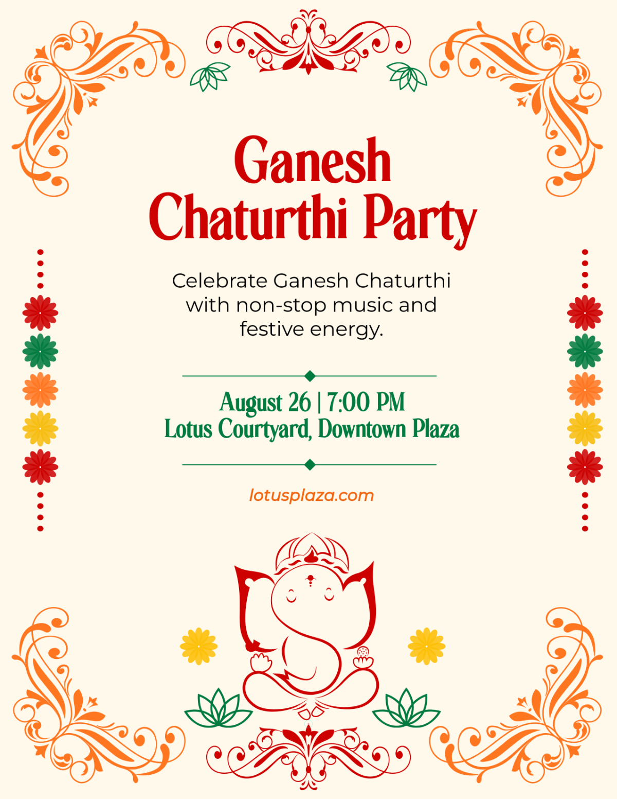 Free Colorful Ganesh Chaturthi DJ Flyer Template to Edit Online