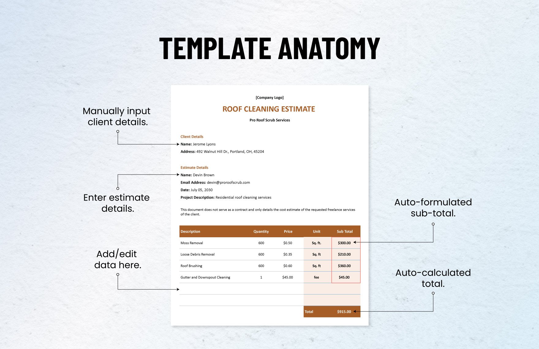 Roof Cleaning Service Estimate Template