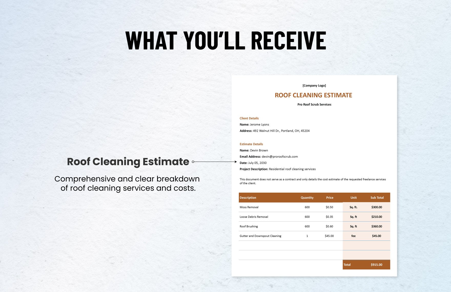 Roof Cleaning Service Estimate Template
