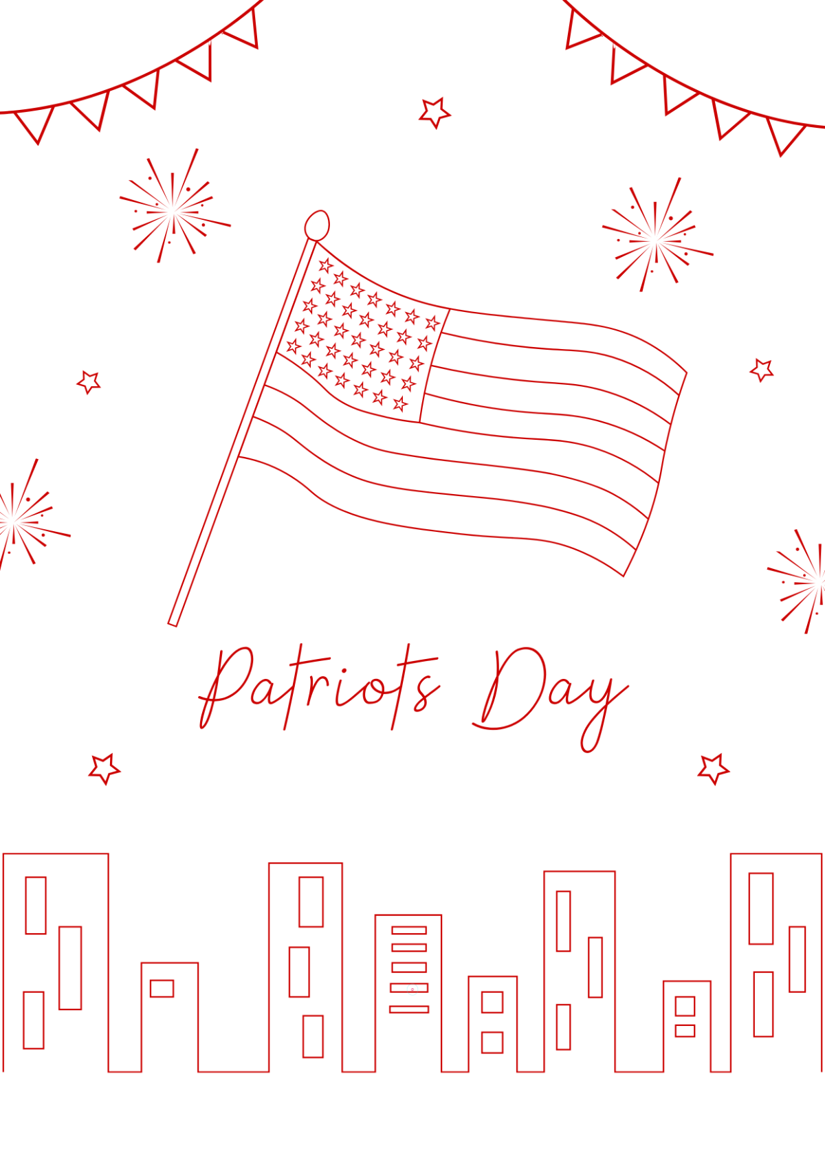 Free Red Patriots' Day Doodle Drawing Template to Edit Online