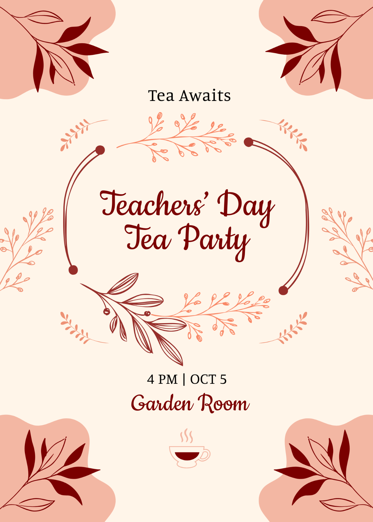 Free Blank Teachers Day Tea Party Invitation Template to Edit Online
