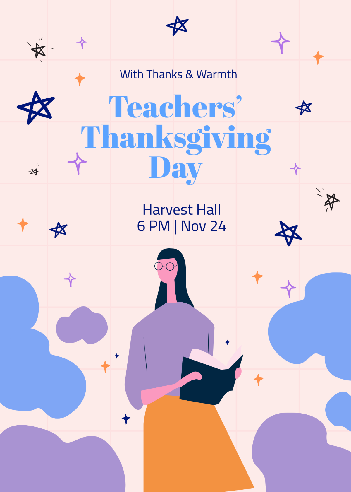 Free Teachers Thanksgiving Day Invitation Template to Edit Online