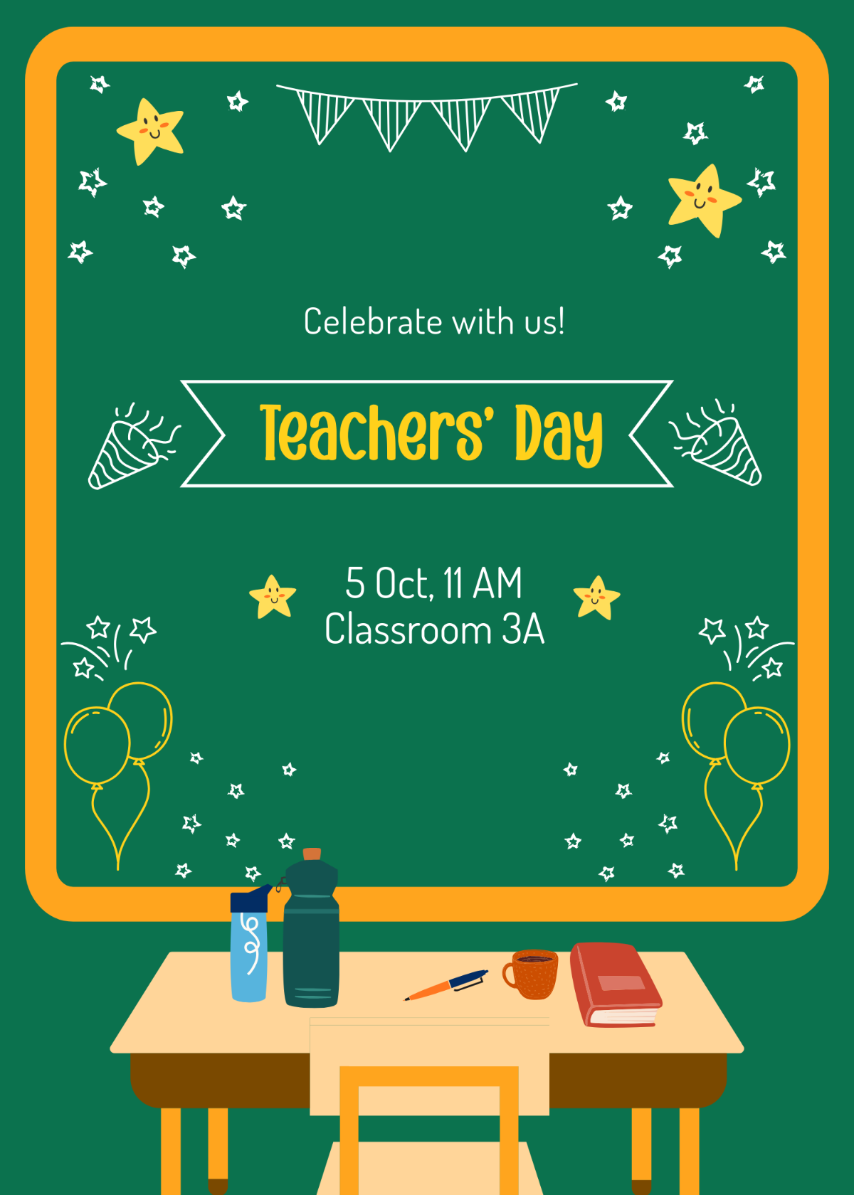 Free Green Chalkboard Teachers Day Invitation Template to Edit Online