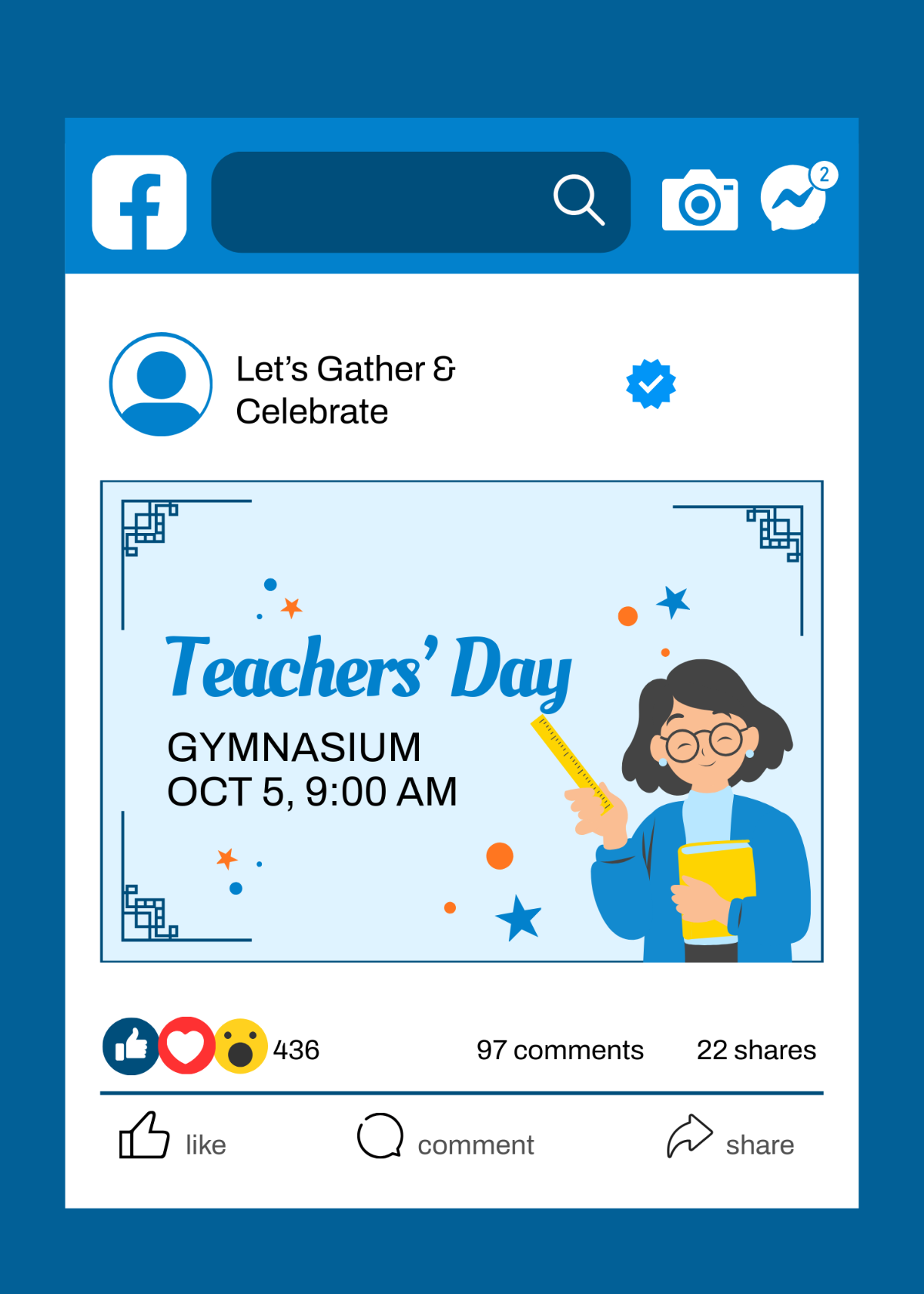 Free Teachers Day Invitation Facebook Post Template to Edit Online