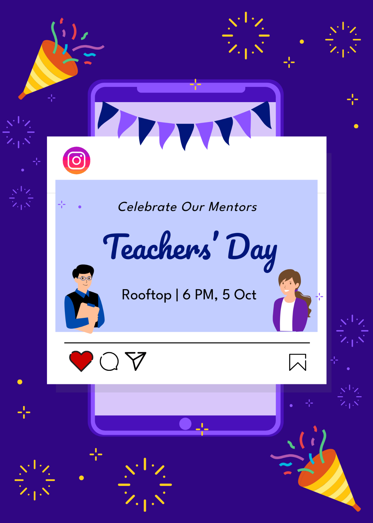 Free Teachers Day Invitation Instagram Post Template to Edit Online