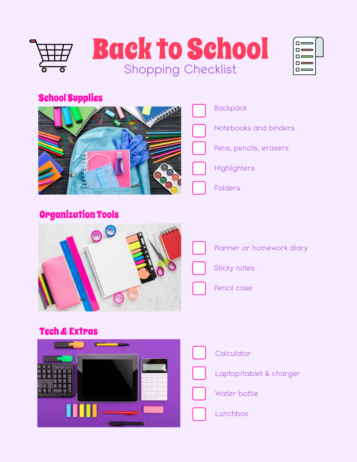 Free Back to School Shopping Checklist Template to Edit Online