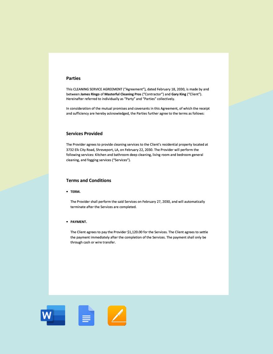 Cleaning Company Service Agreement Template