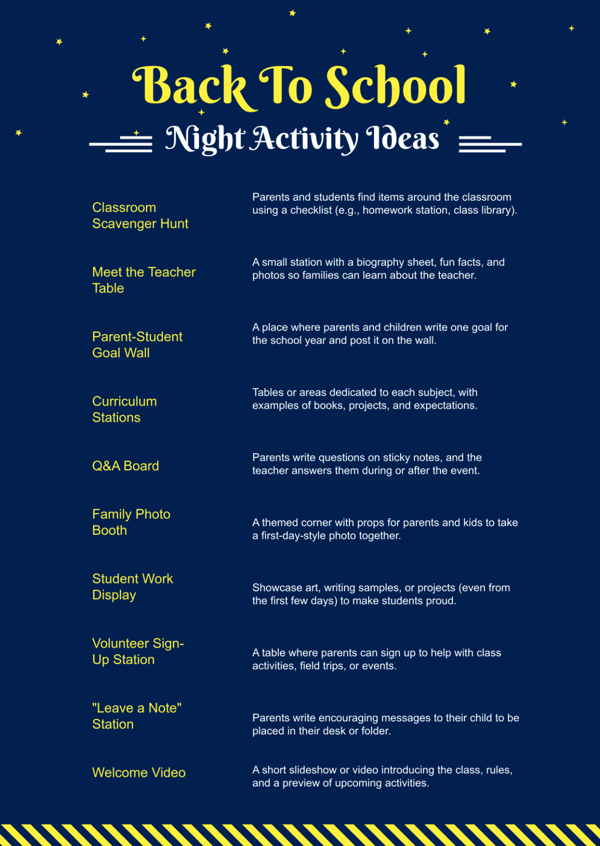 Free Back To School Night Activities Template to Edit Online