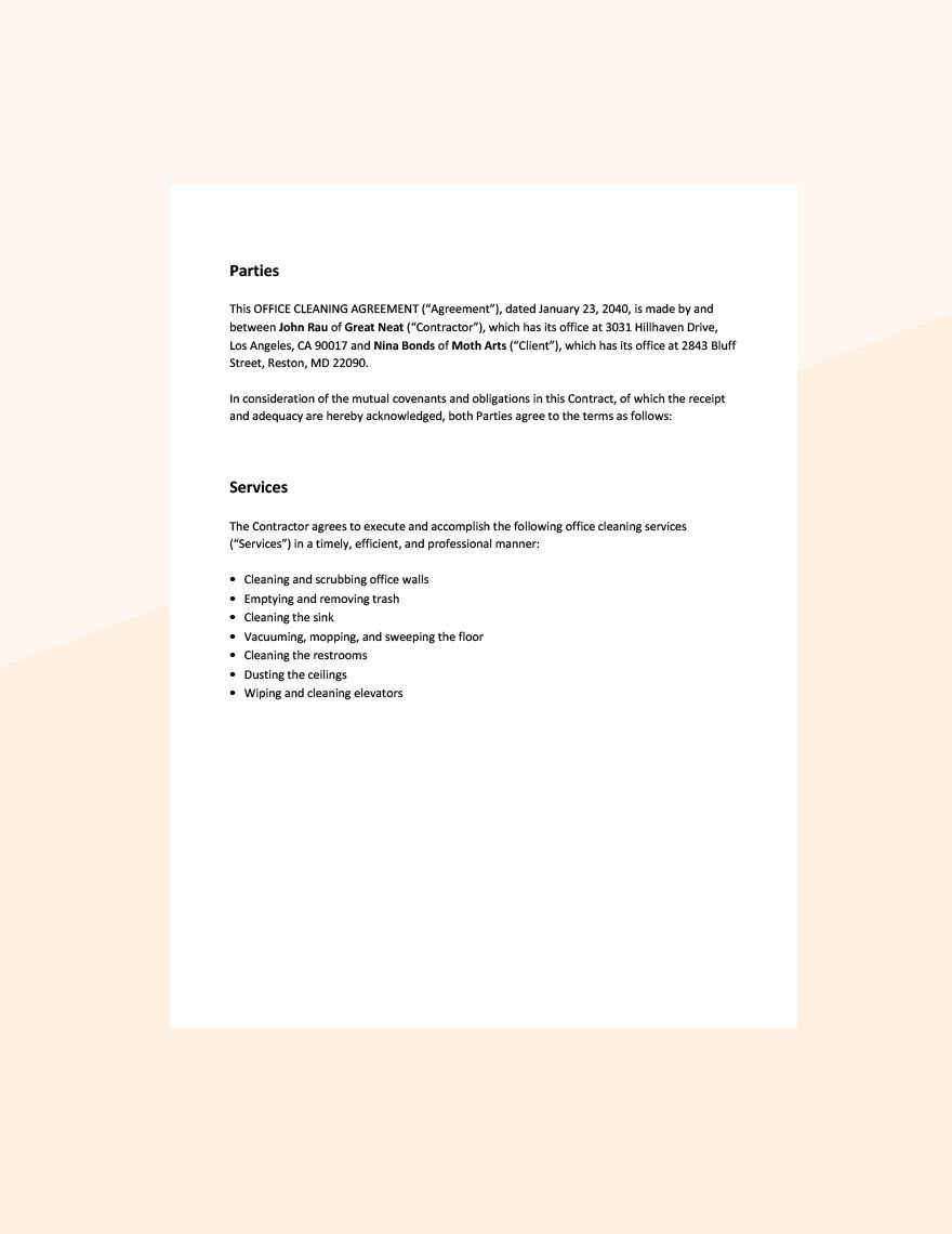 Office Cleaning Agreement Template