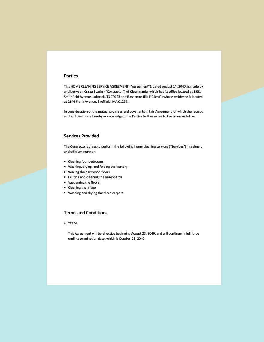 Home Cleaning Service Agreement Template