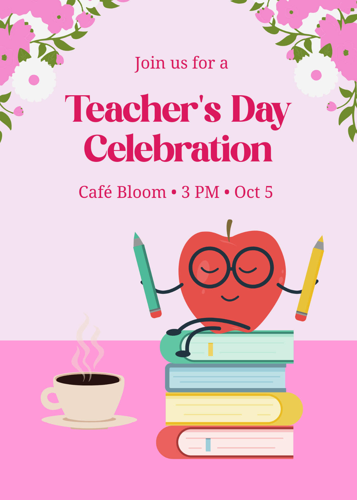 Pink Teachers Day Event Invitation Template