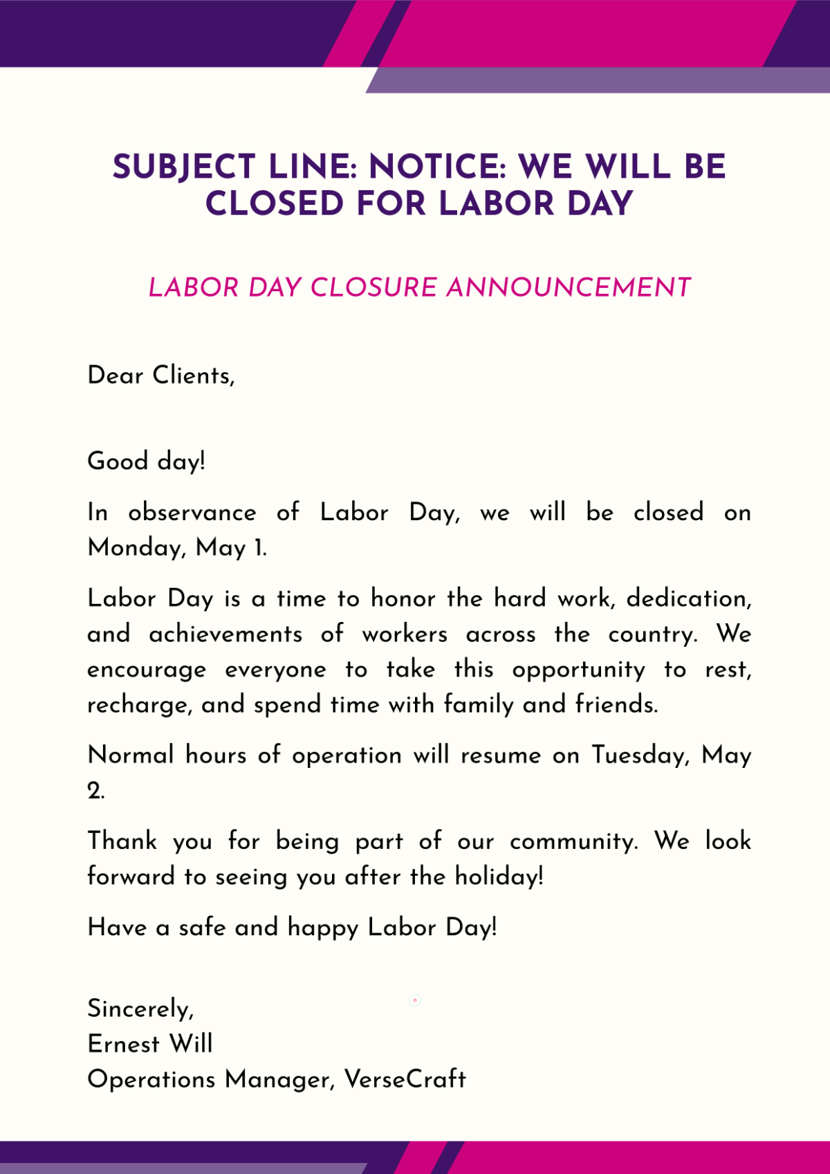 Free Labor Day Email Newsletter Template to Edit Online