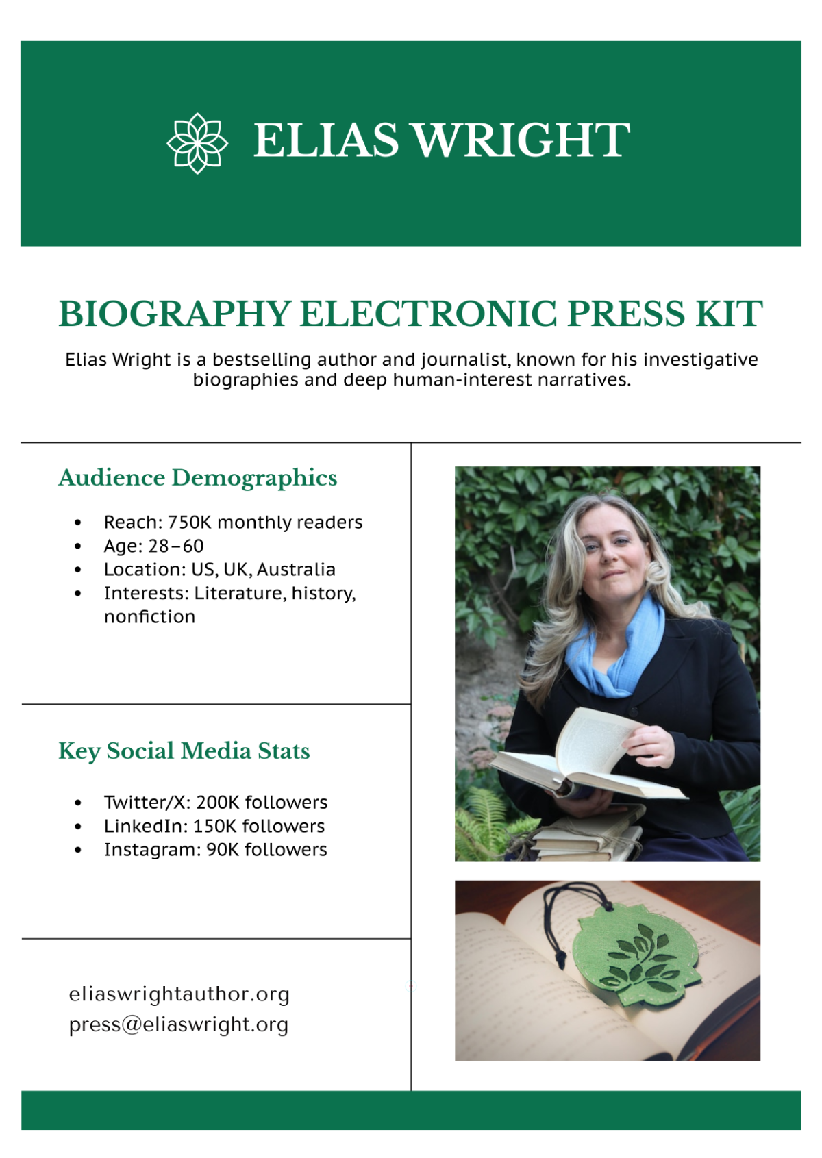 Free Biography Press Kit Template to Edit Online