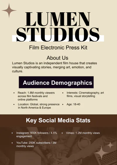 Free Aesthetic Film Press Kit Template to Edit Online