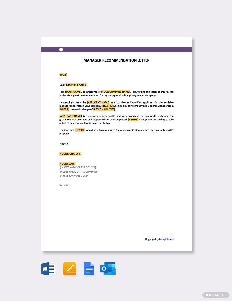 Manager Recommendation Letter Template