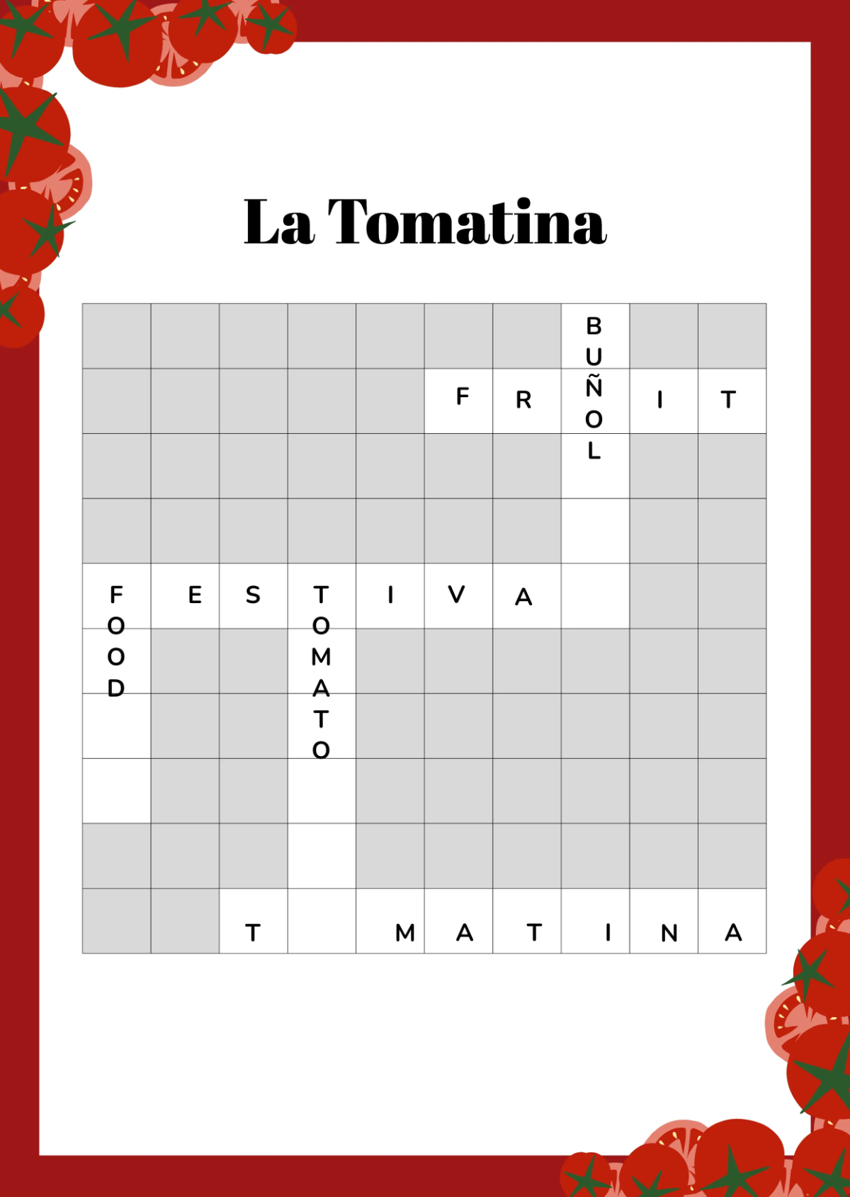 Free La Tomatina Crossword Puzzle Template to Edit Online